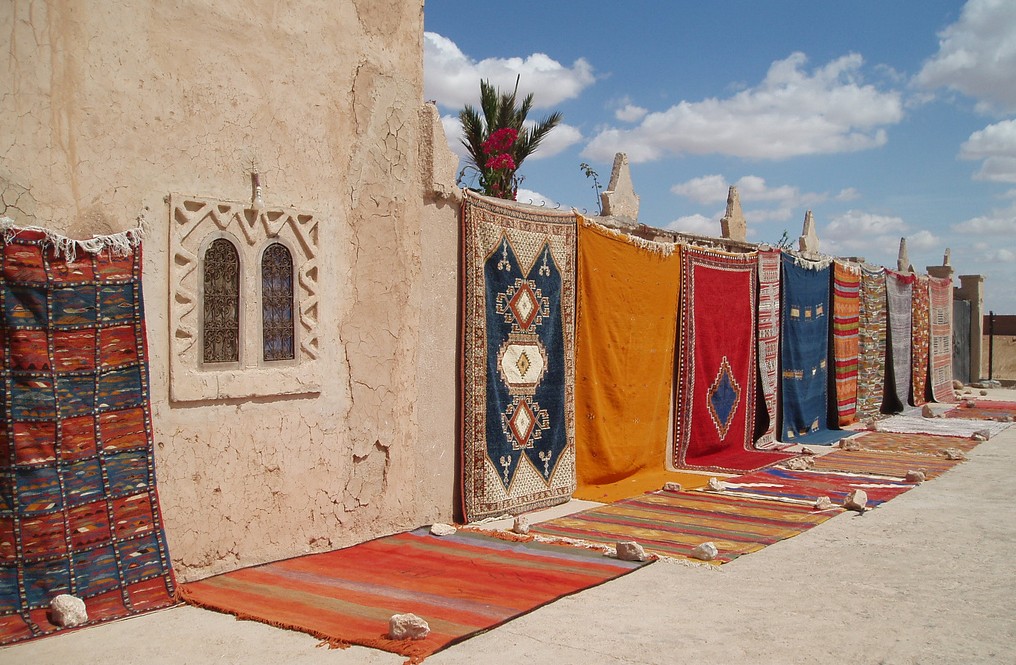 Open-air rug market in Morocco