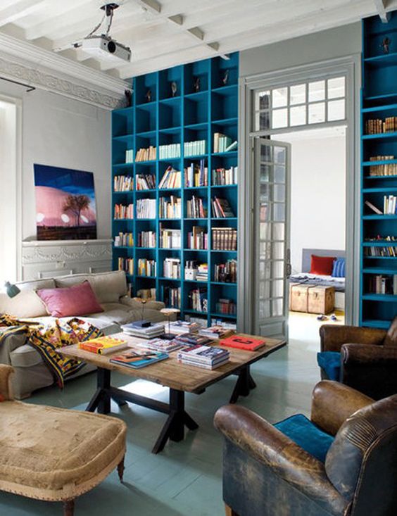 bright blue library