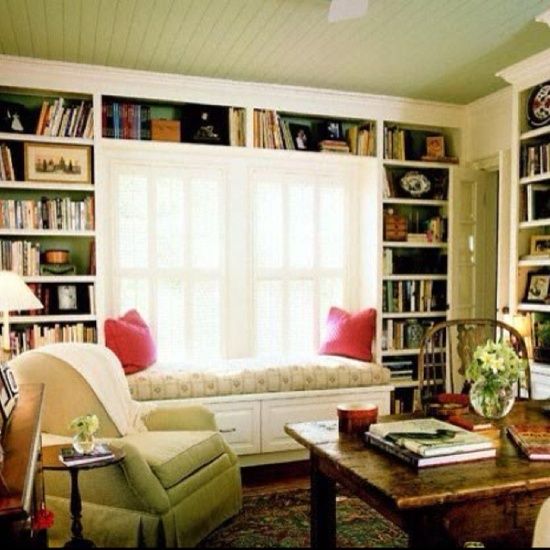 home library with window seat