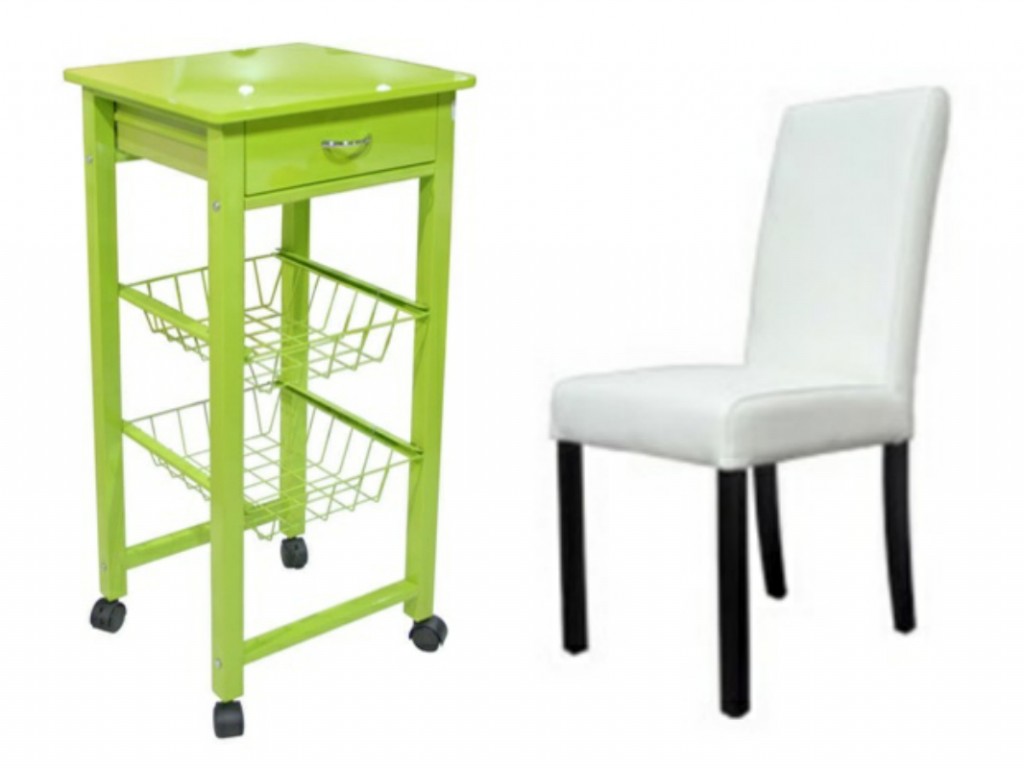 La Oca green kitchen trolley and white leather chair