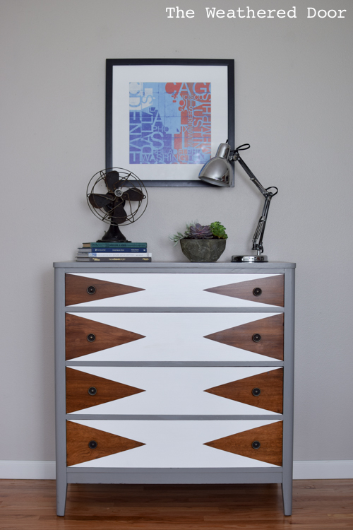 Dark chestnut, white and grey sideboard makeover