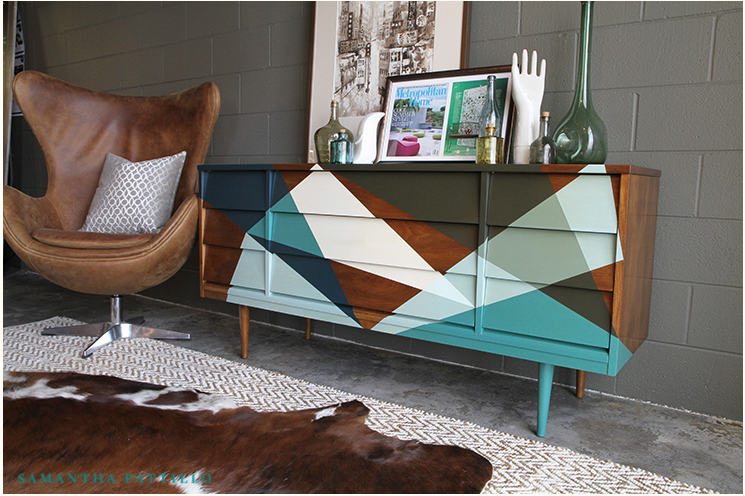 Geometric design painted sideboard