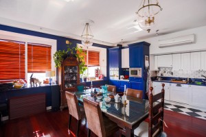 Colonial style dining zone and kitchen