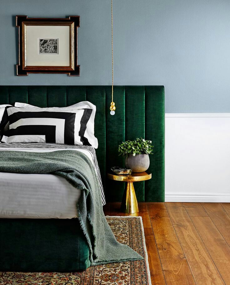Green upholstored bedhead