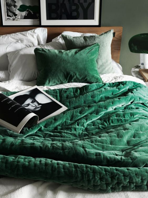 Emerald green bed cover