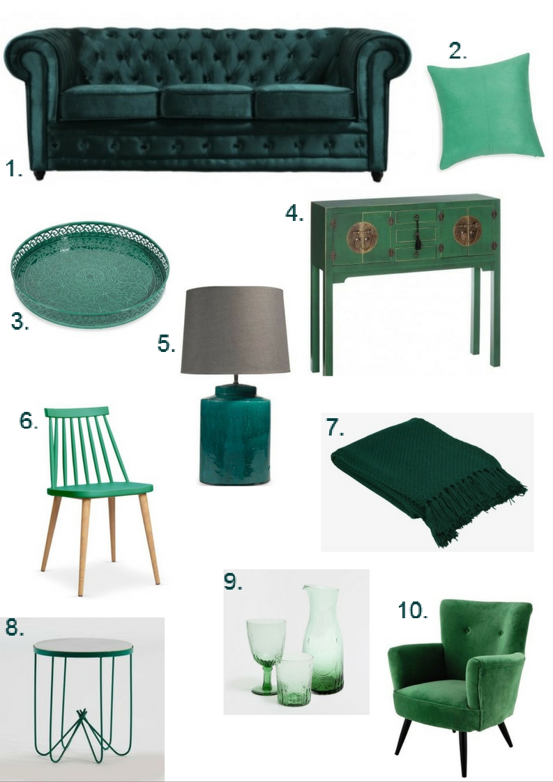 Emerald green furniture and decor round-up