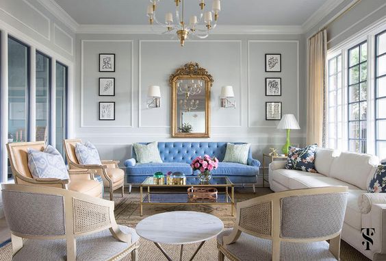 Blue statement sofa classical interior