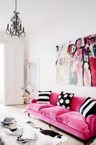 Bold neon pink statement sofa