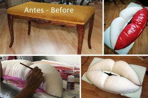 Stool makeover by La Shenda Decor before & after