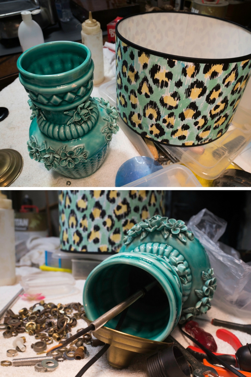 Manises turquoise vase turned lamp