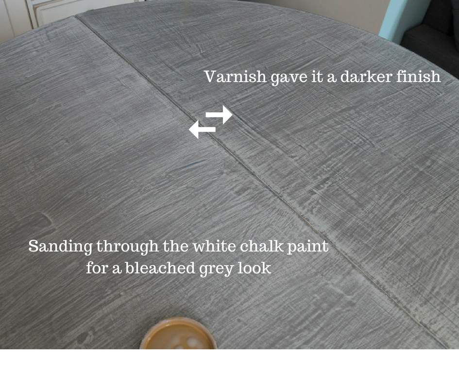 Sanding through the white chalk paint for a bleached grey look