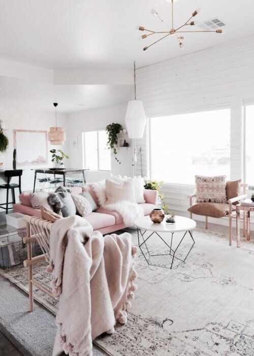 blush pink living room