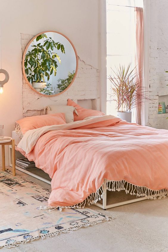 peach pink bed room