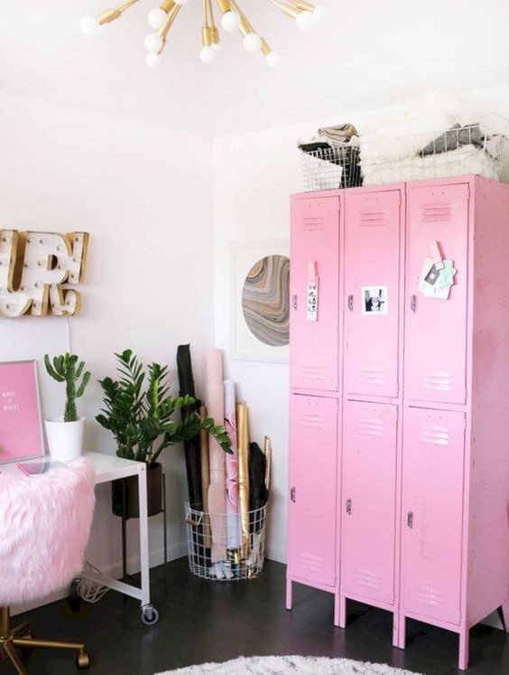 bubblegum pink metal lockers