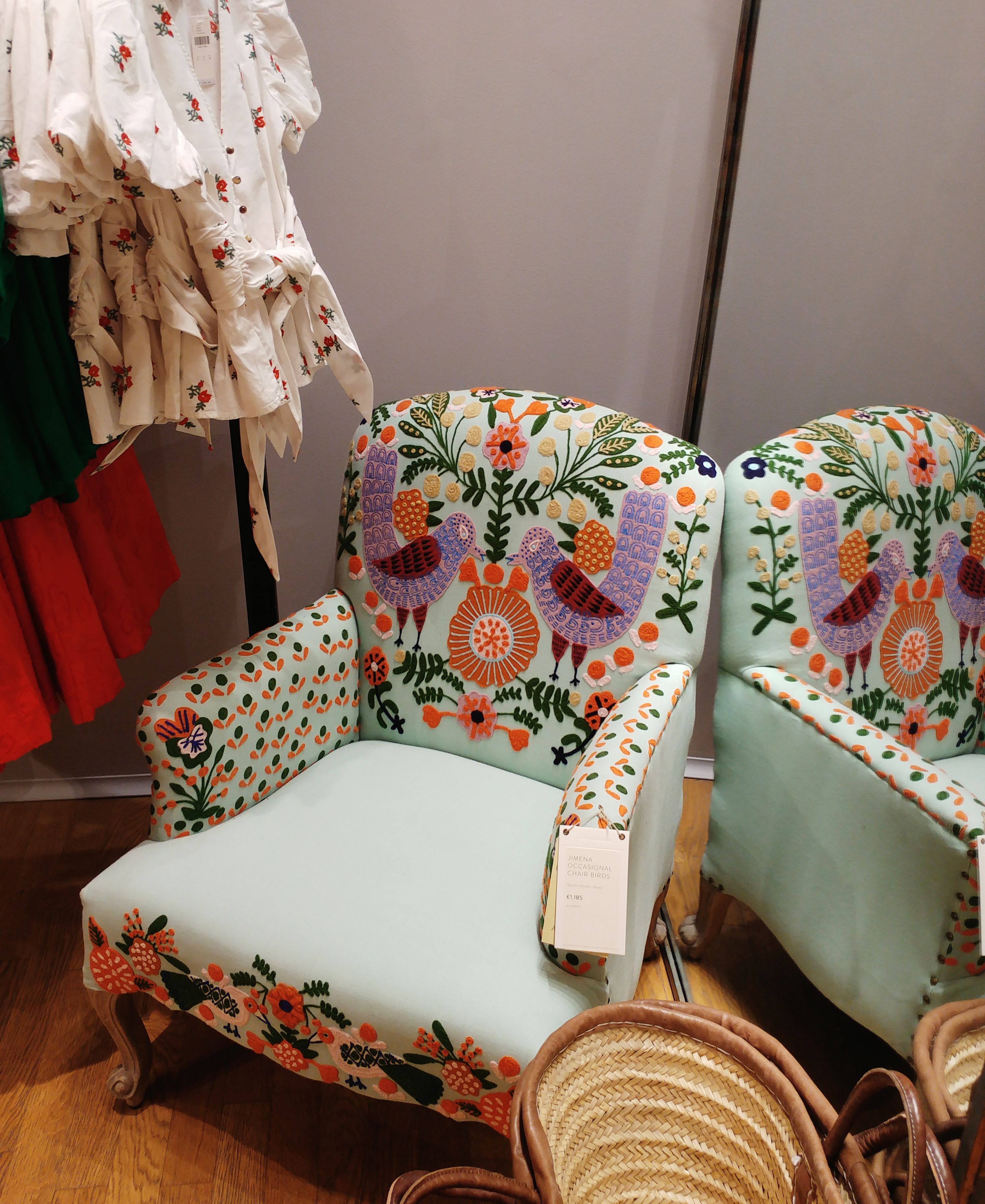 Anthropologie shop in Barcelona - embroidered bohemian arm-chair