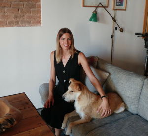 Gemma Askham and her puppy Diego in their Barcelona home