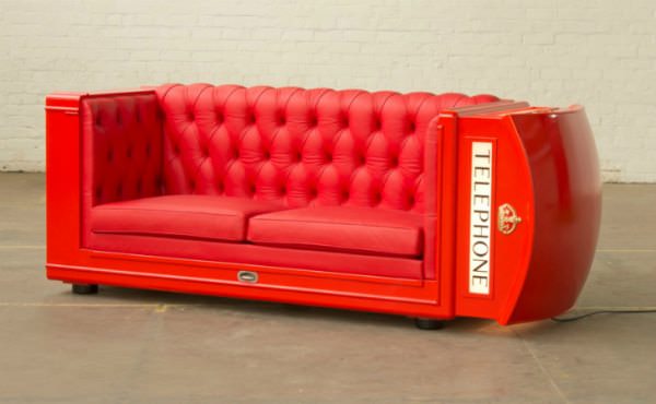 Old telephone booth turned into sofa