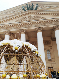 Bolshoi theatre in Moscow with Christmas decorations