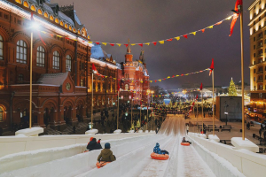 Ice slide in Manezhnaya square, Moscow