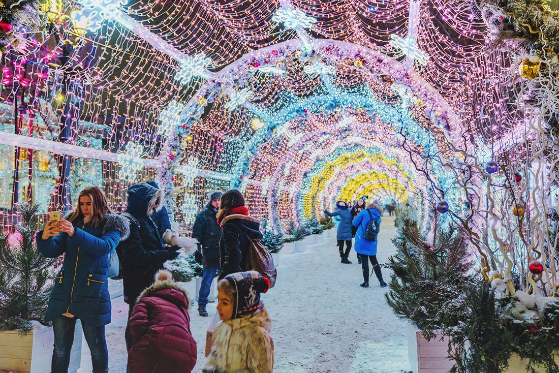 Light tunnel in Moscow during Christmas and New Year holidays