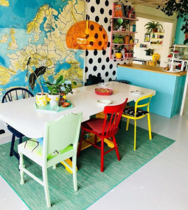@polkadotingrid bohemian retro house in Norway - eclectic dining room