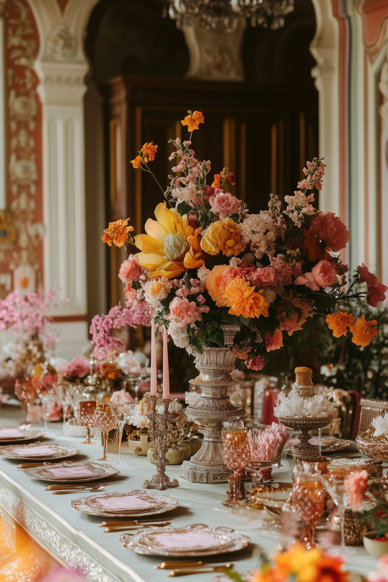 Stunning tablescape in orange and pink colour palette